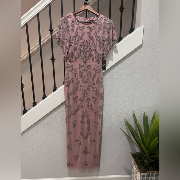 ADRIANNA PAPELL Womens Sequined Dolman Sleeve Crew Neck Full-Length Formal Gown - Picture 4 of 10